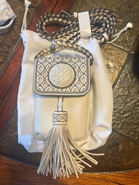 Brighton White Braided Tassel Crossbody Bag